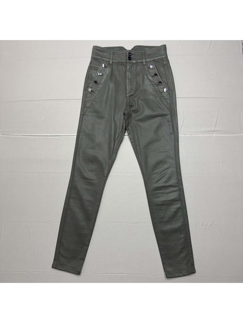 Joe's Jeans Womens Georgia High Rise Button Skinny Coated Pants Size 25 Grey